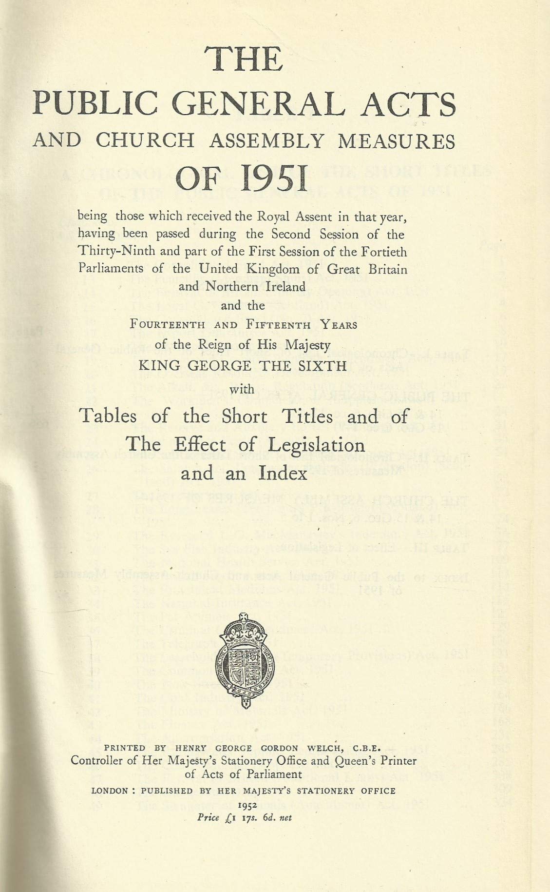 The Public General Acts And Church Assembly Measure Of 1951.