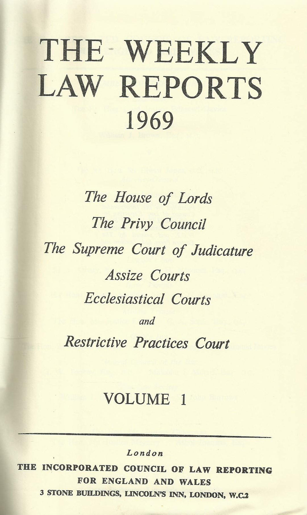 The Weekly Law Reports 1969, Volume I