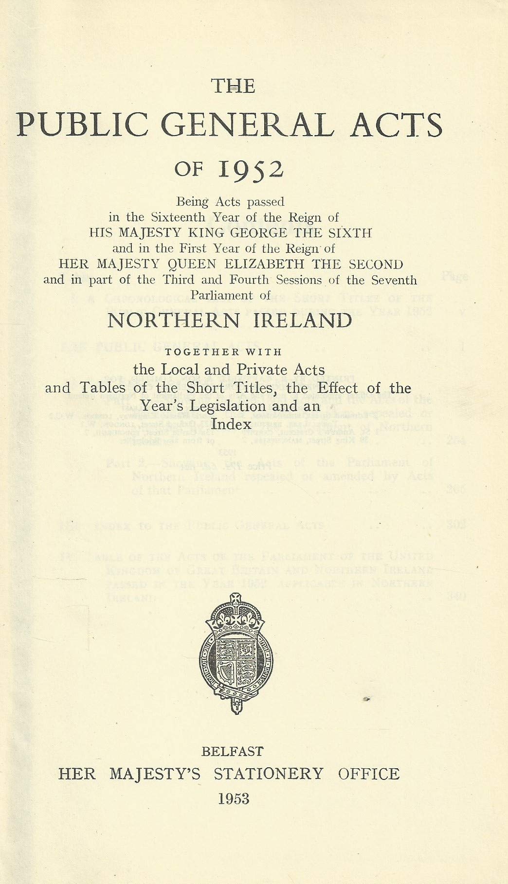 Northern Ireland Public General Acts, 1952