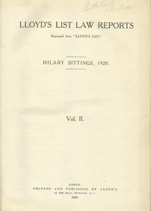 Lloyd's List Law Reports - Volume II (Volume 2), Hilary Sittings, 1920