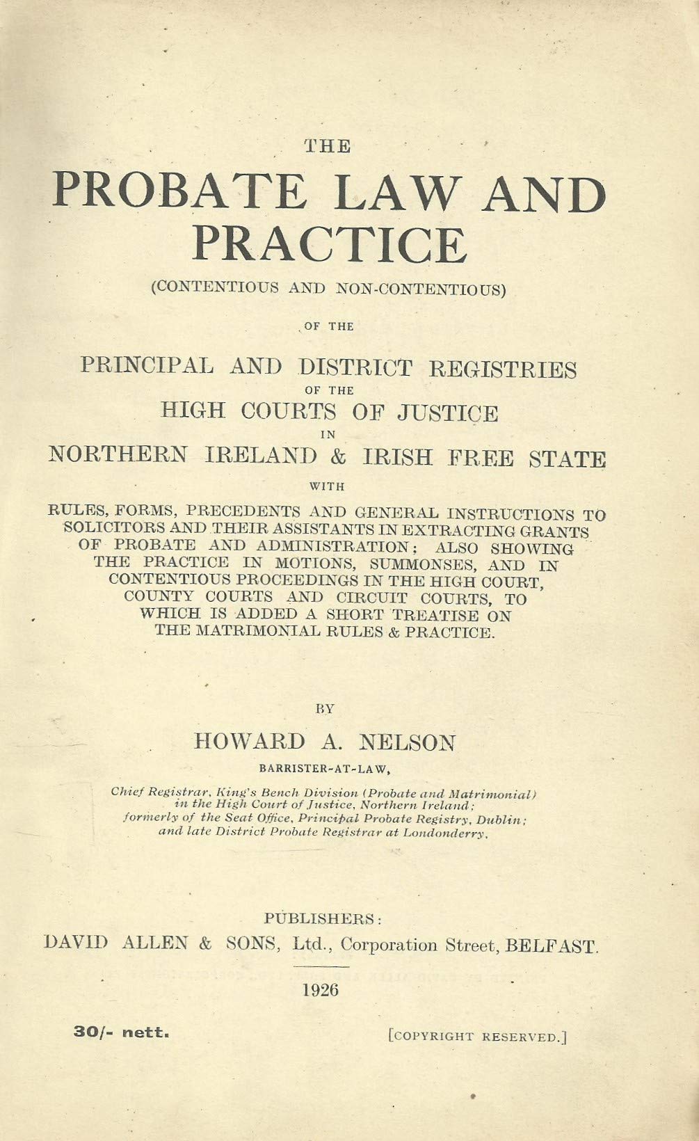 Probate Law and Practice - Northern Ireland and Irish Free State