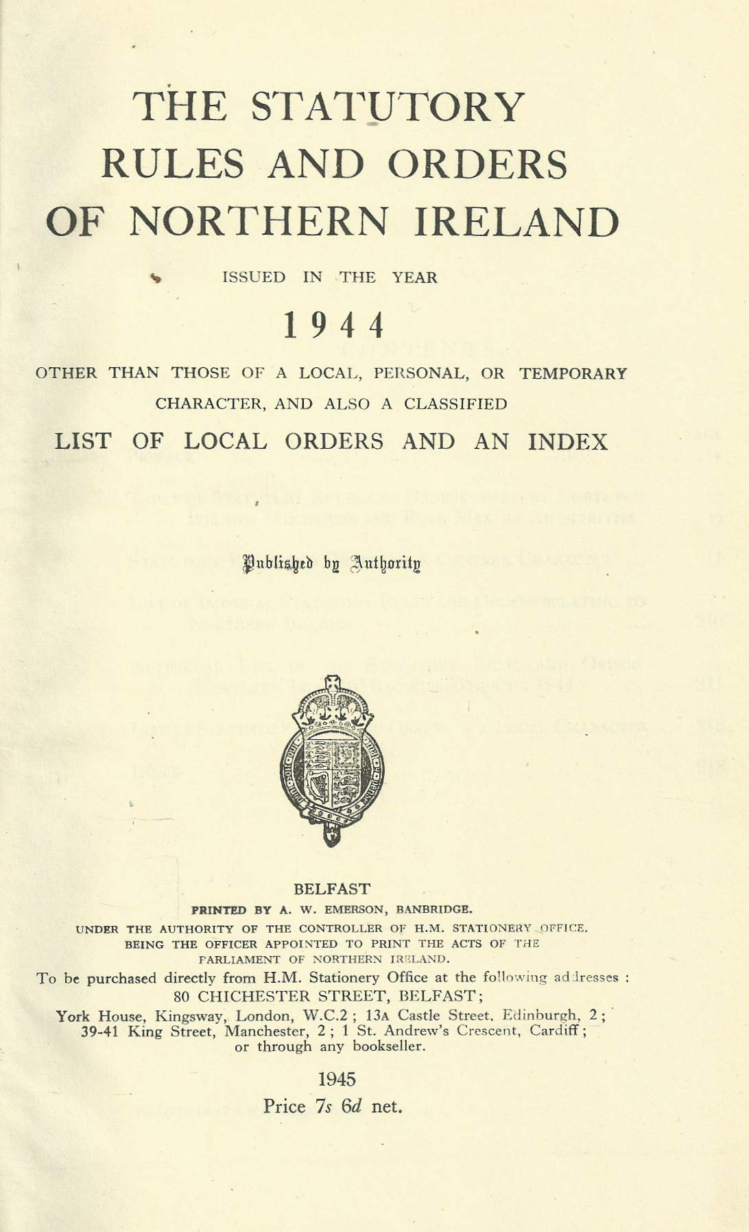Northern Ireland Statutory Rules and Orders 1944