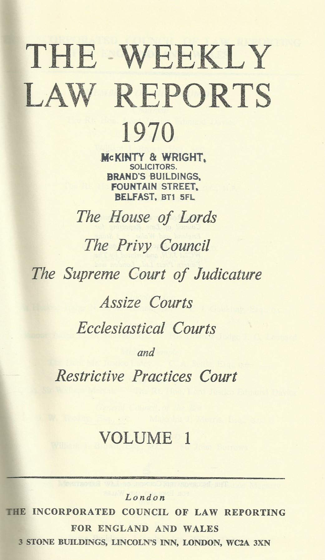 Weekly Law Reports 1970 Vol 1
