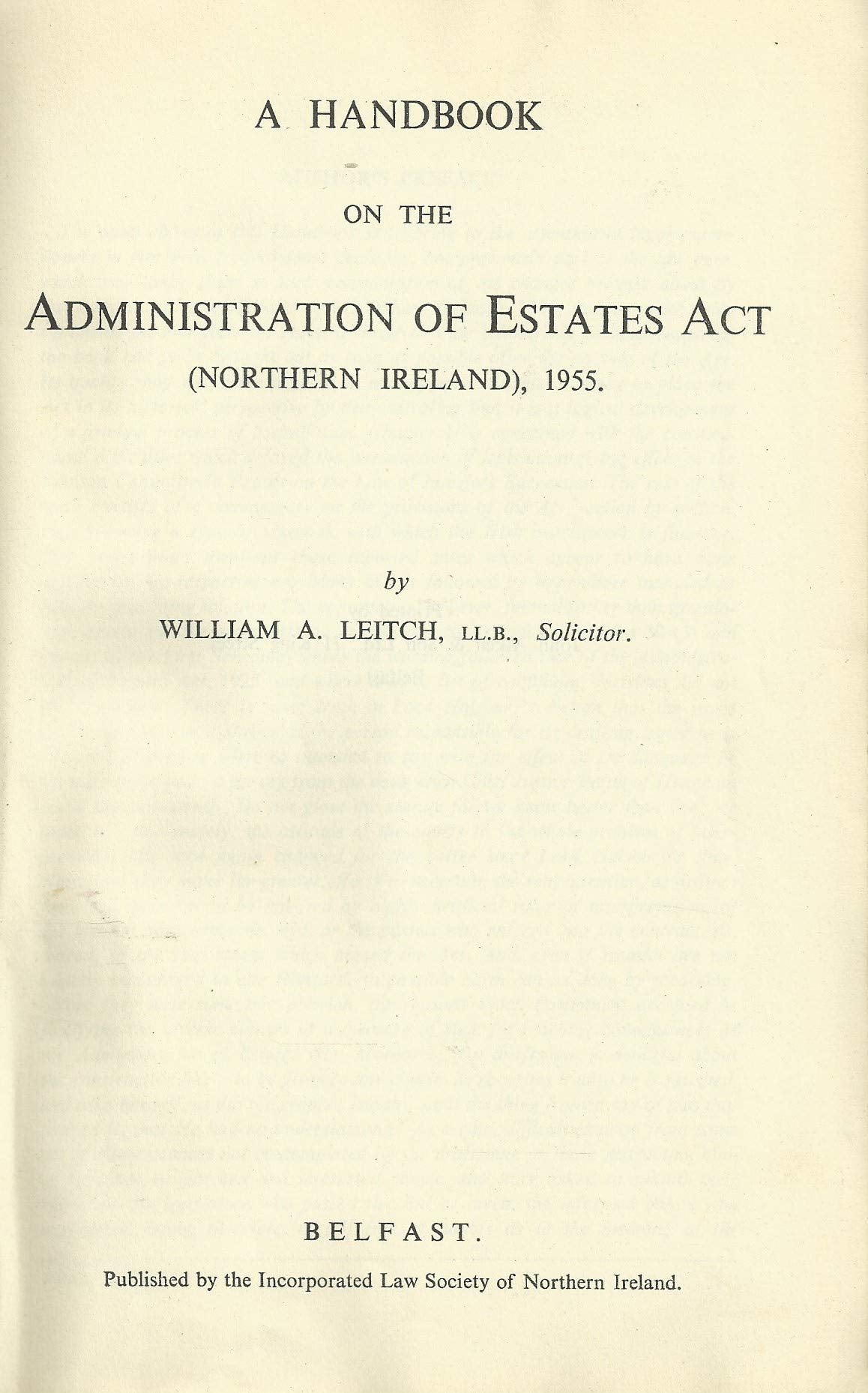 A Handbook on the Administration of Estates Act, Northern Ireland, 1955