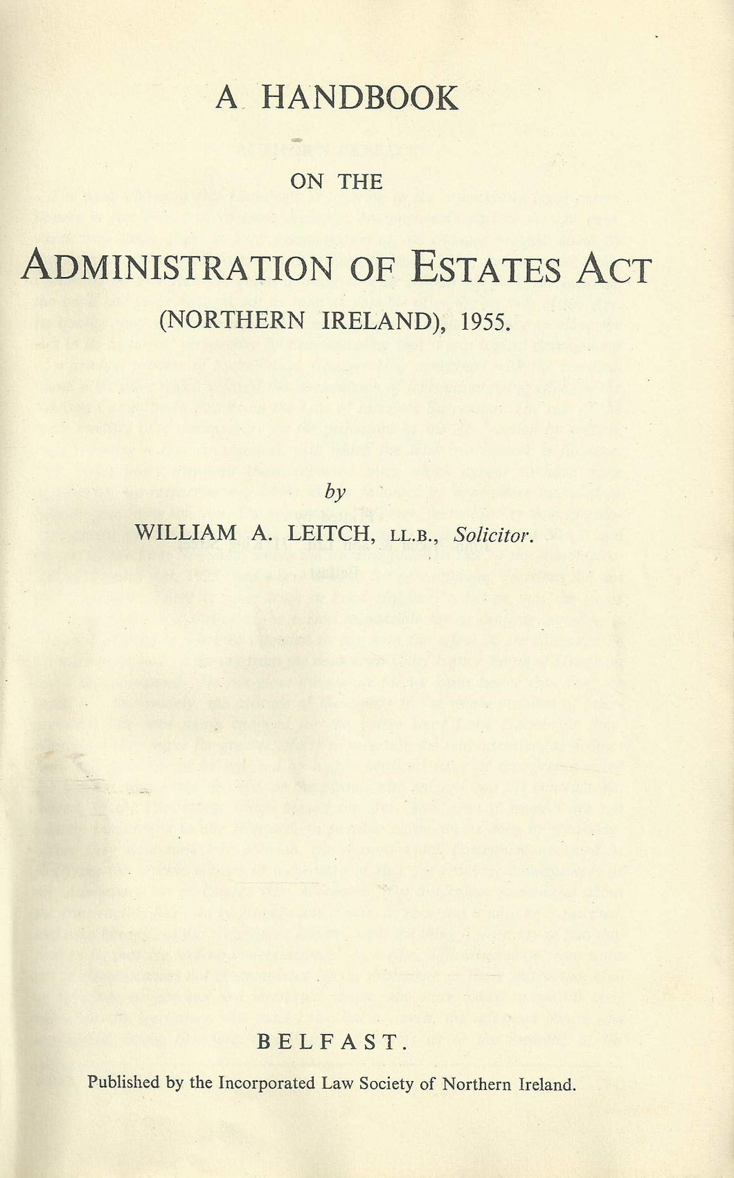 A Handbook on the Administration of Estates Act, Northern Ireland, 1955
