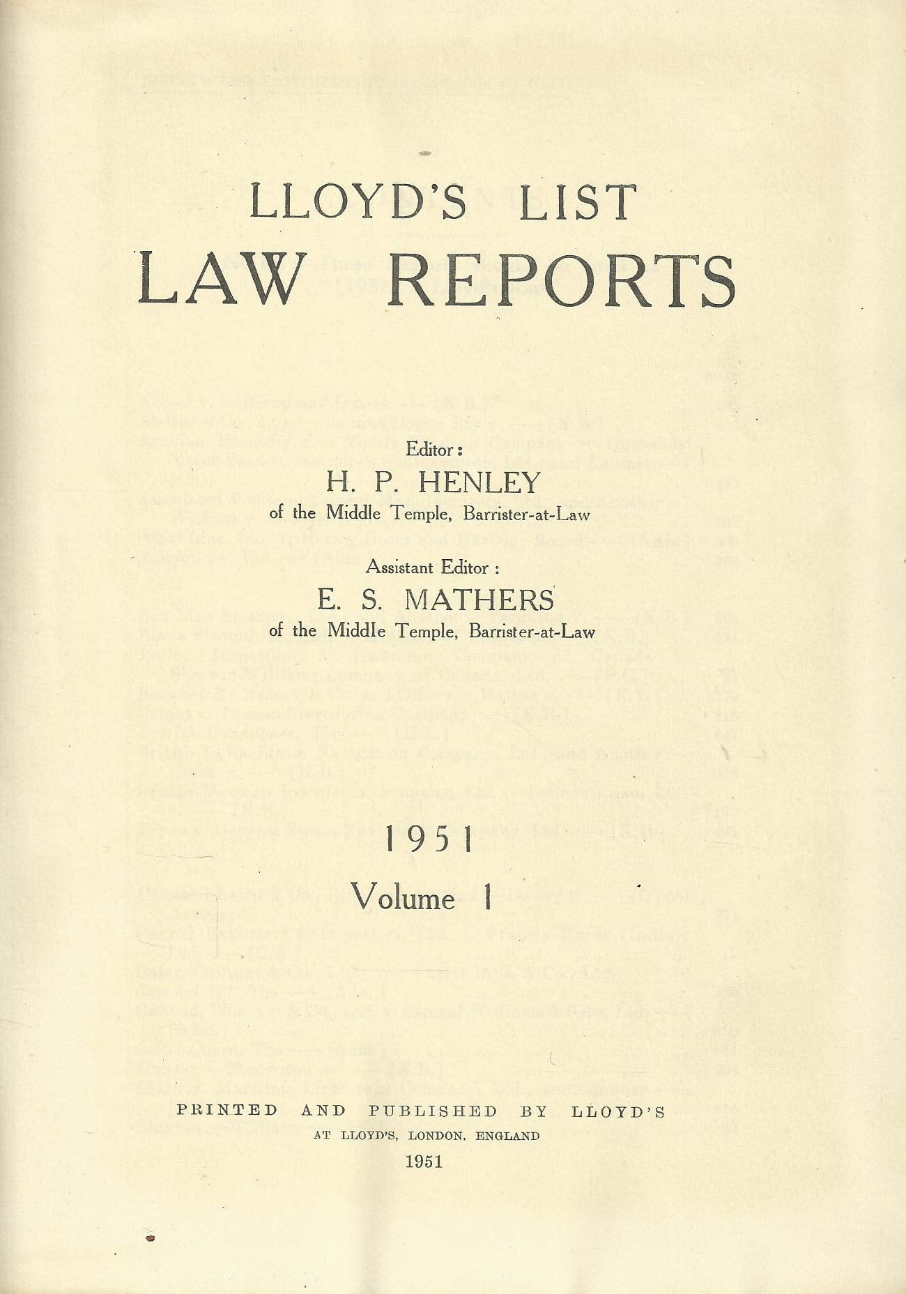 Lloyd's List Law Reports - 1951, Volume 1