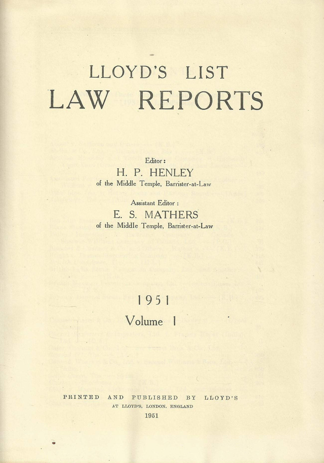 Lloyd's List Law Reports - 1951, Volume 1