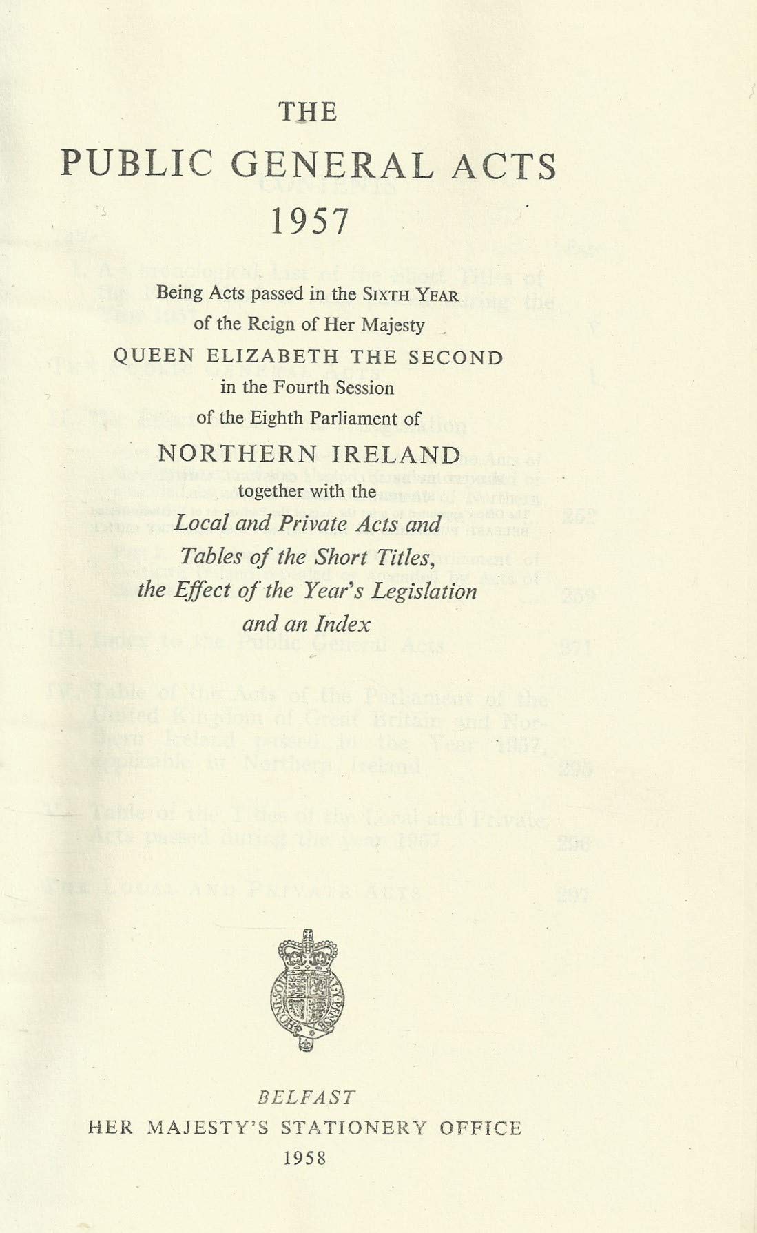 Northern Ireland - The Public General Acts 1957