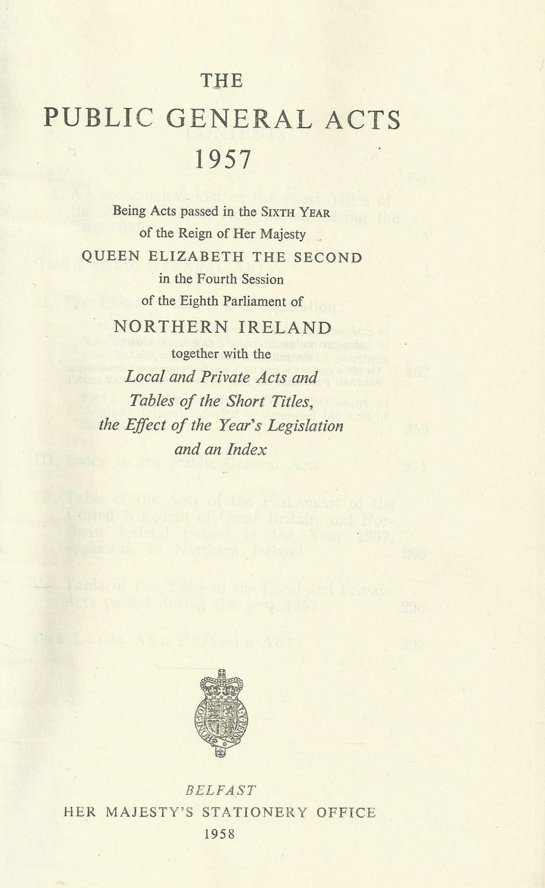 Northern Ireland - The Public General Acts 1957