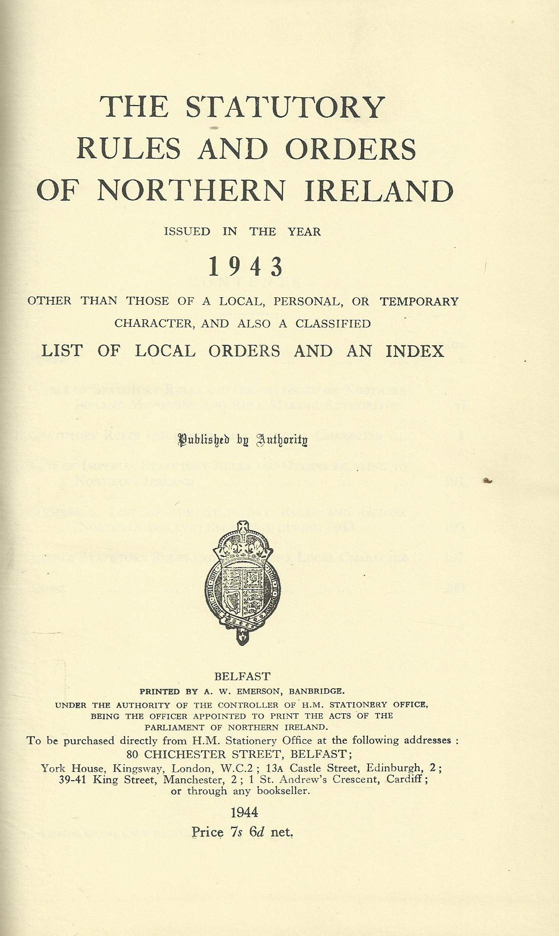 Northern Ireland Statutory Rules and Orders, 1943 - The Statutory Rules and Orders of Northern Ireland