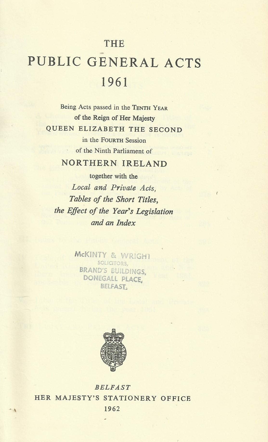 Northern Ireland Public General Acts 1961