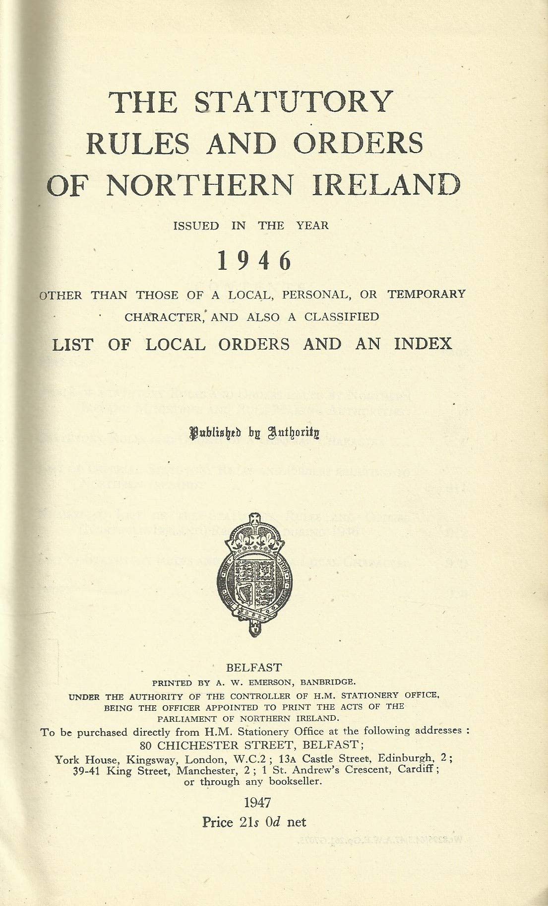Northern Ireland Statutory Rules and Orders, 1946 - The Statutory Rules and Orders of Northern Ireland