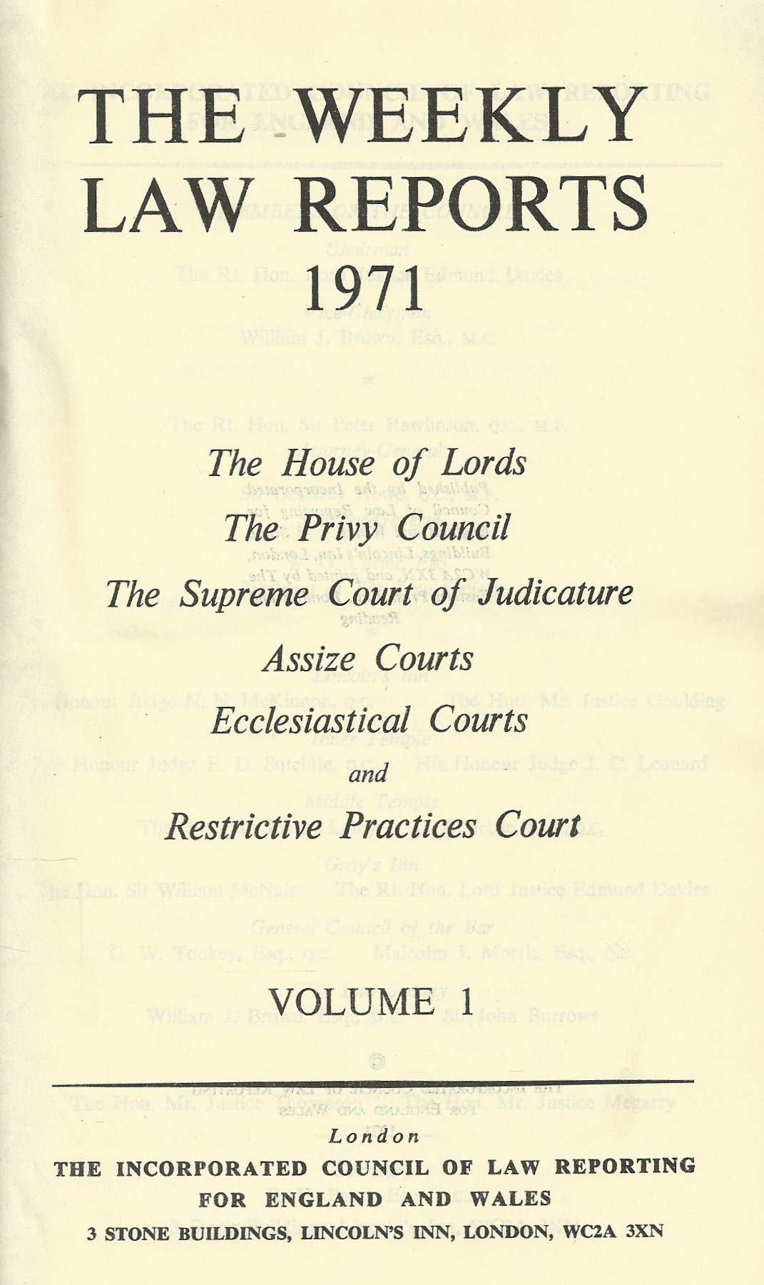 The Weekly Law Reports 1971, Volume I