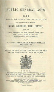 The Public General Acts and the Church Assembly Measures of 1922