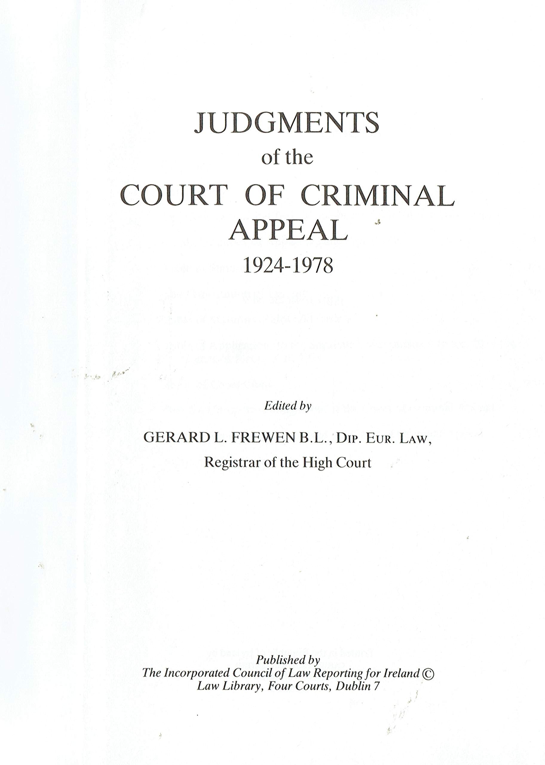 Judgments of the Court of Criminal Appeal, 1924-1978