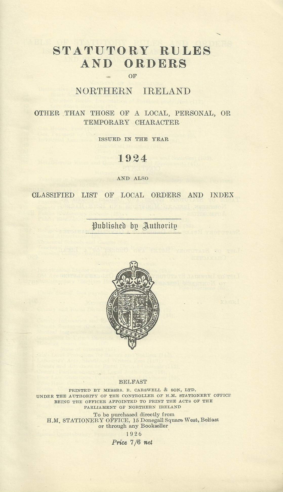 Northern Ireland Statutory Rules and Orders, 1924 - The Statutory Rules and Orders of Northern Ireland