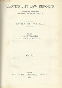 Lloyd's List Law Reports - Volume 15, Easter Sittings, 1923