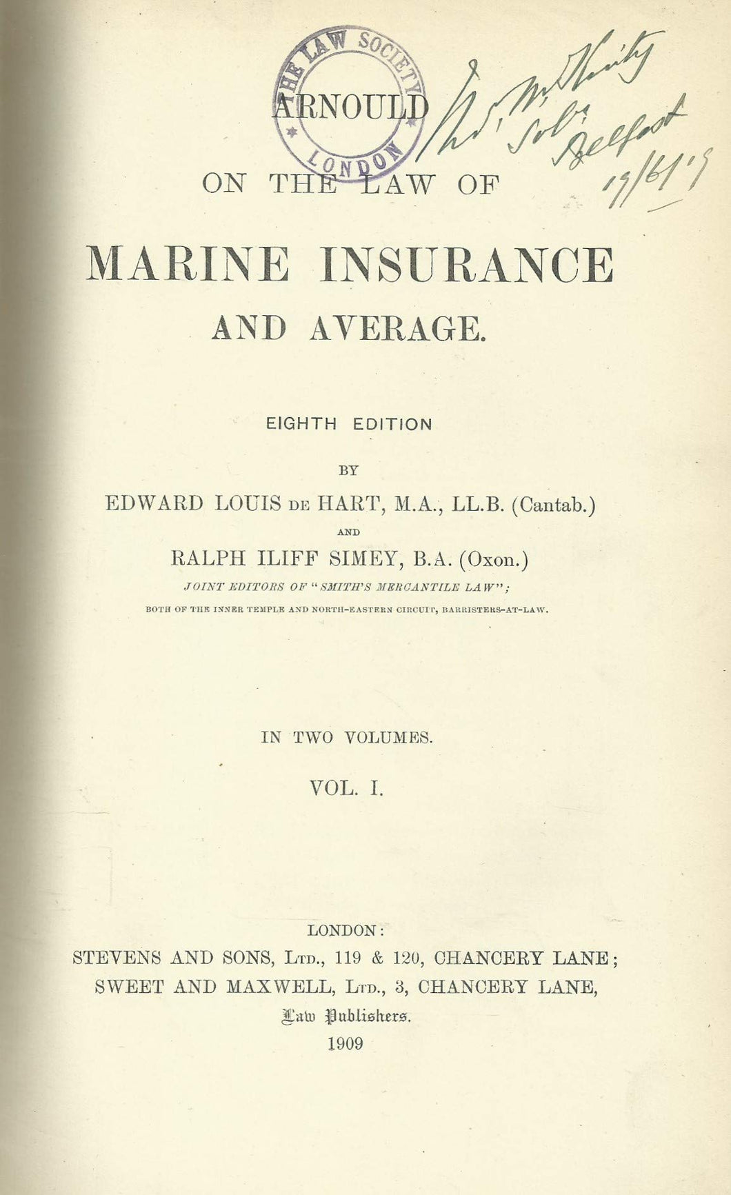 Arnould on the Law of Marine Insurance and Average