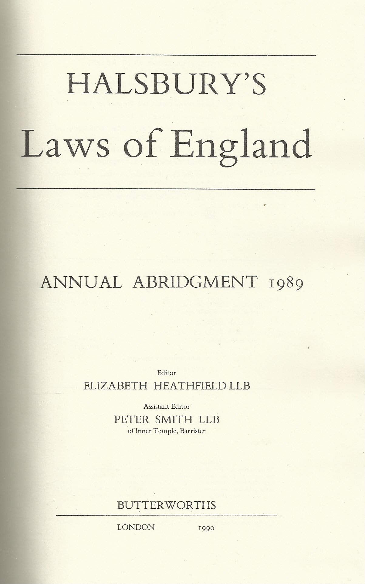 Halsbury's Laws of England: Annual Abridgment 1989
