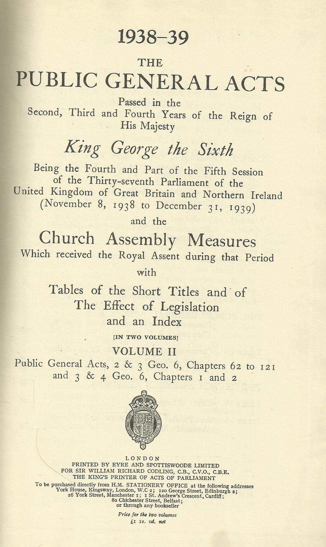 Public General Acts 1938-39. VOL 1.