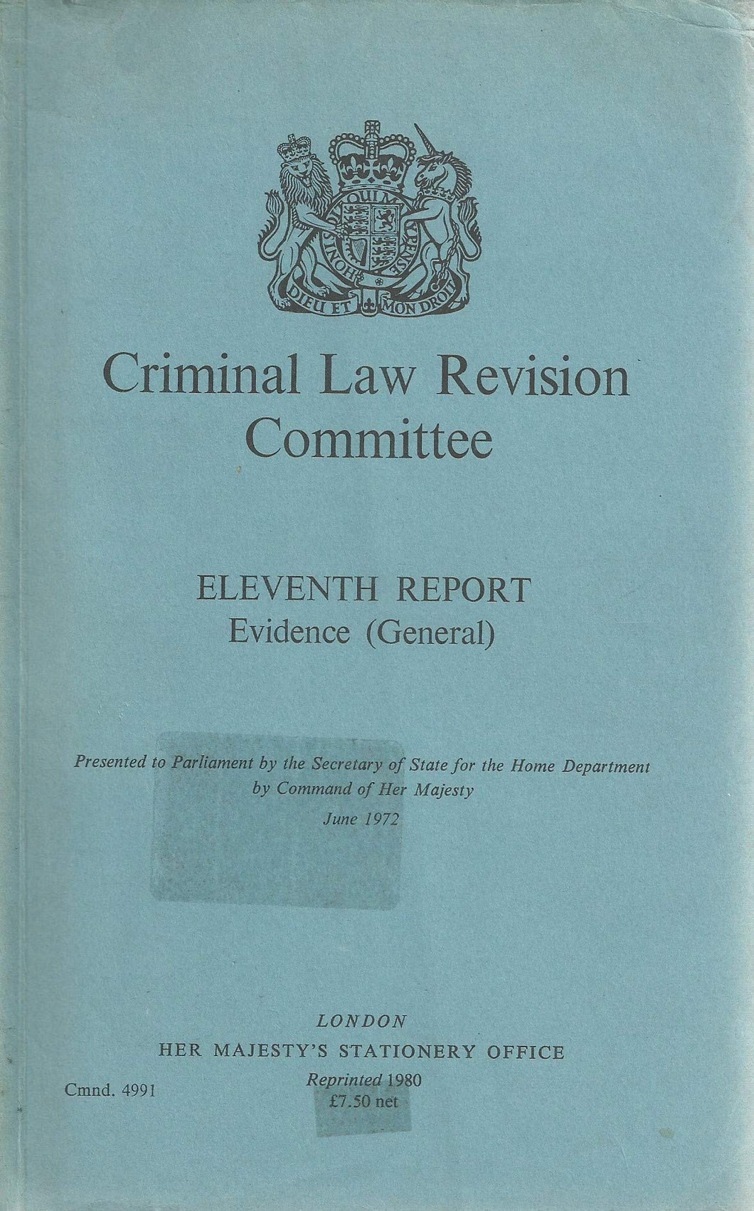Criminal Law Revision Committee: Evidence (General) 11th Report (Command 4991)