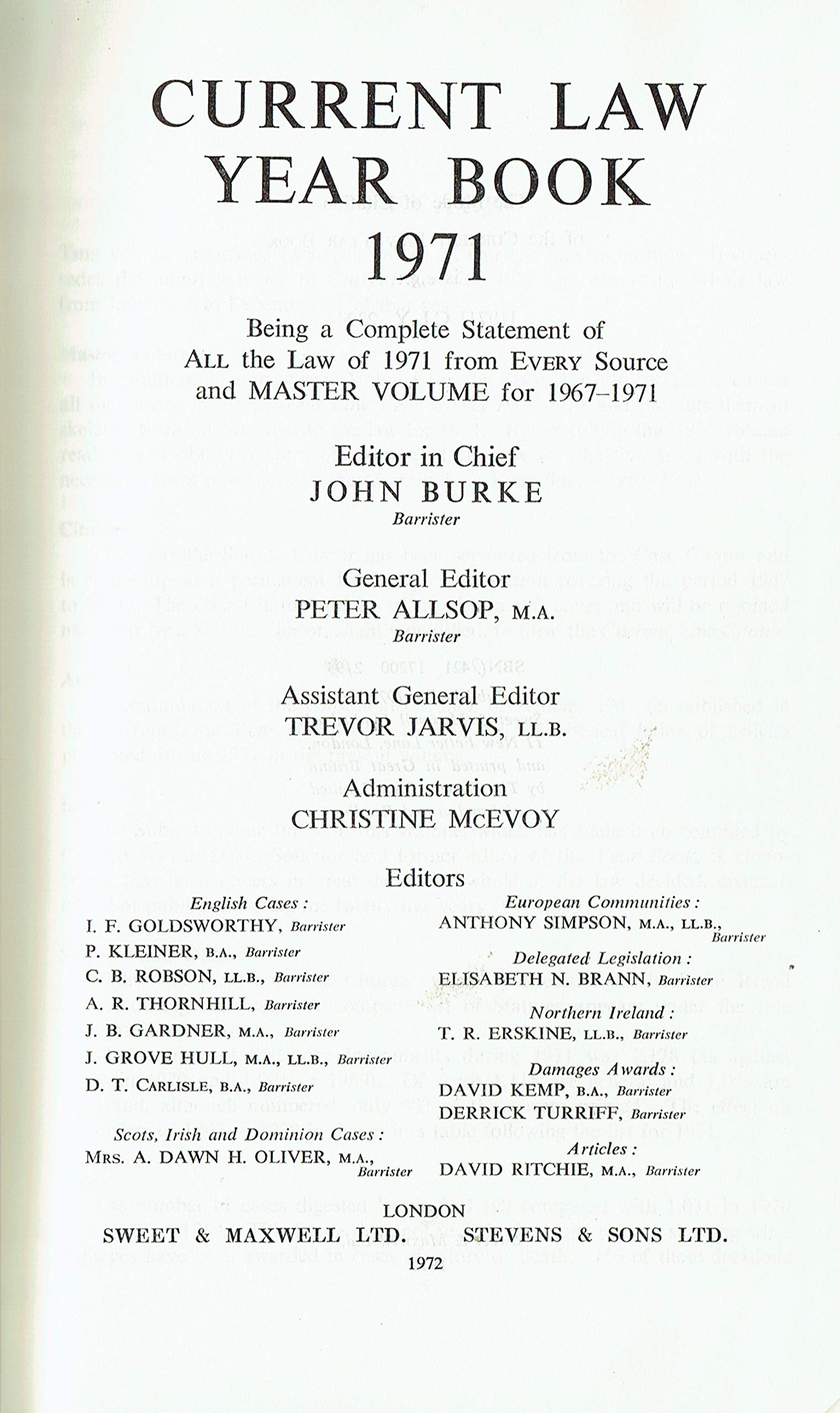 "Current Law" Year Book 1971: w. Citator, 1947-71