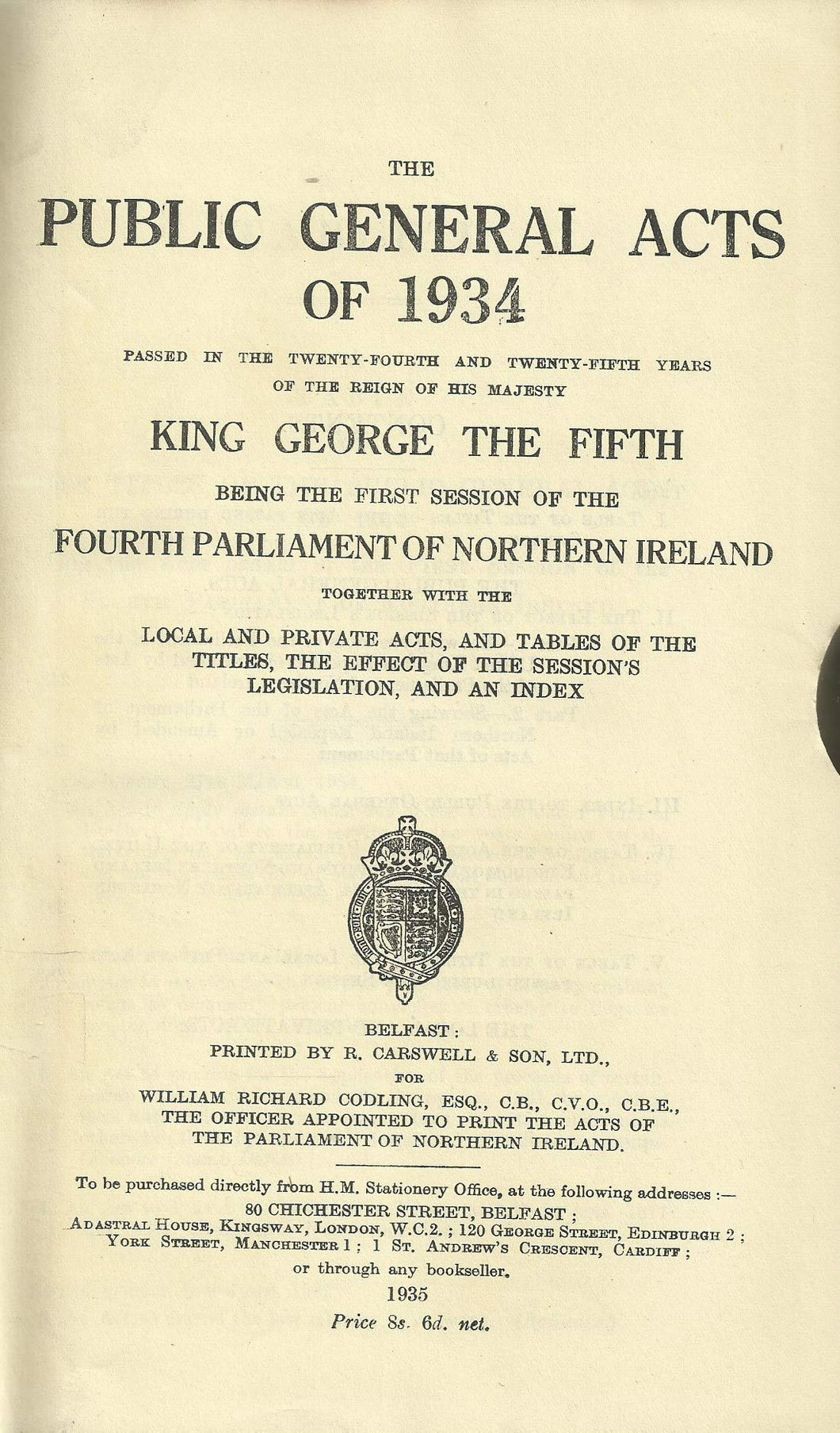 Northern Ireland - The Public General Acts of 1934
