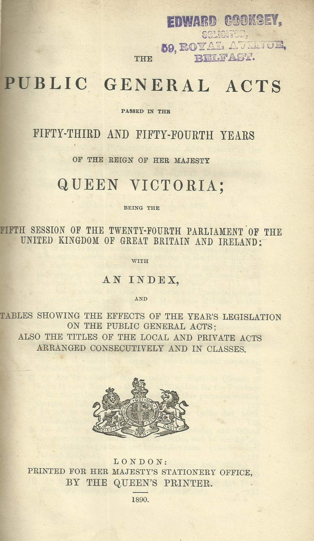 The Public General Acts Passed In The Fifty-third And Fifty-fourth Years Of The Reign Of Her Majesty Queen Victoria.
