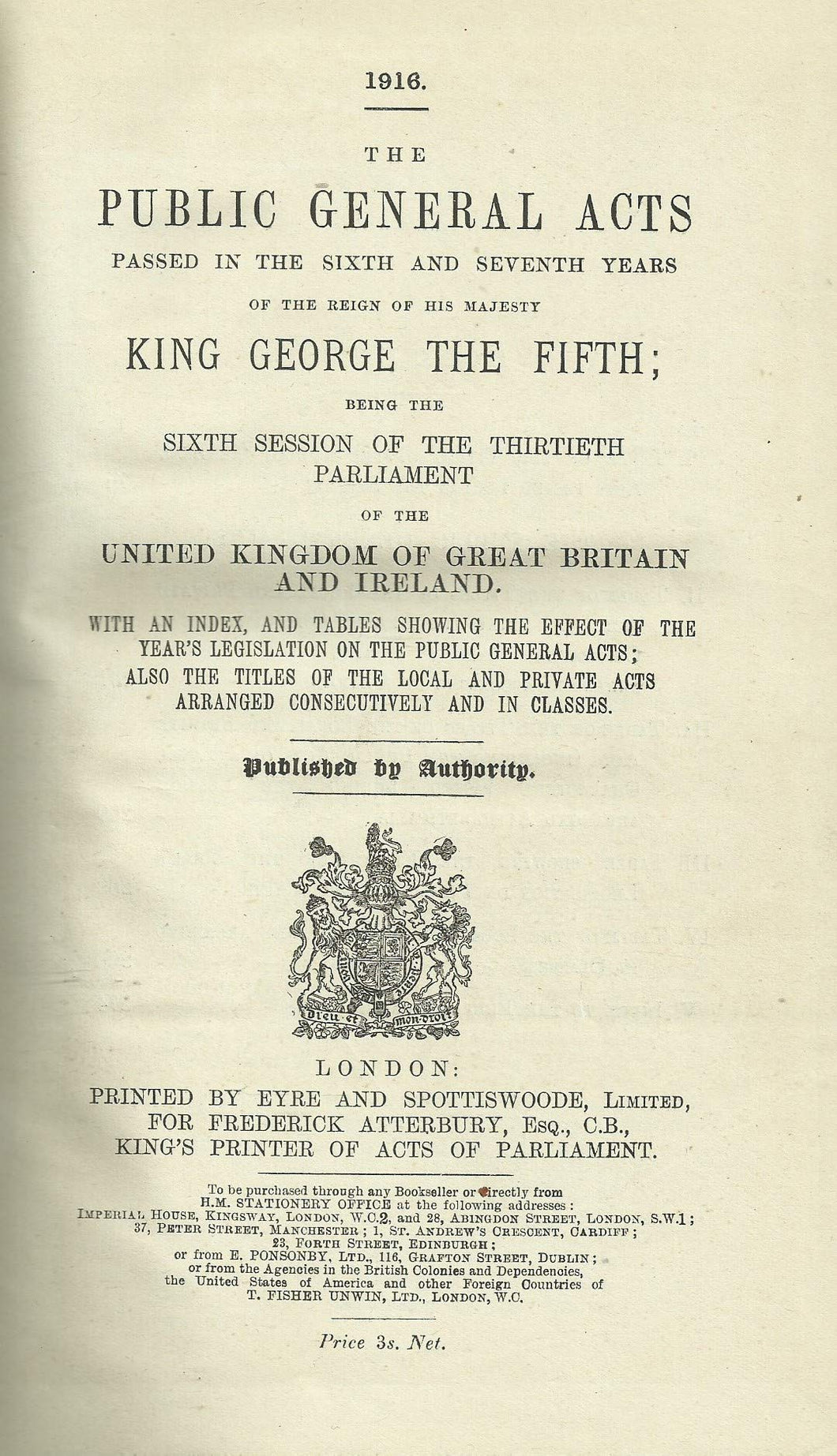 The Public General Acts 1916 - 6 and 7 Geo V