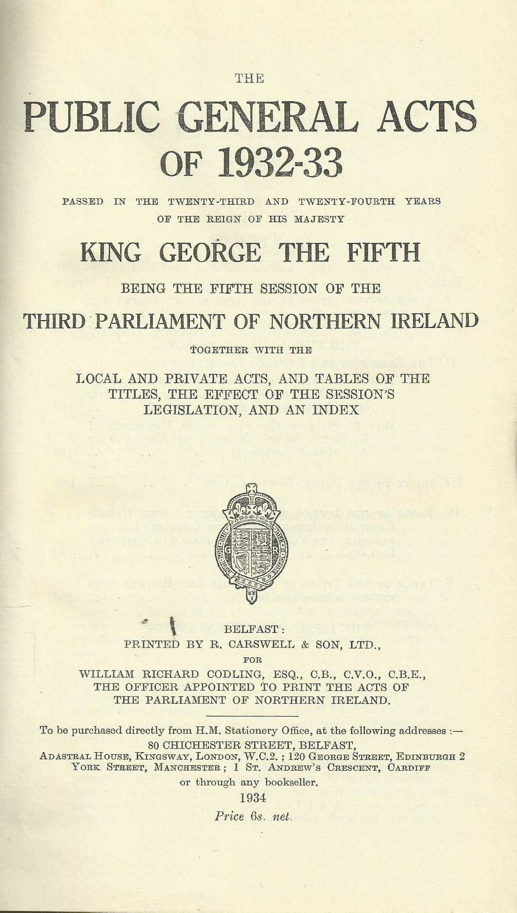 Northern Ireland - Public General Acts of 1932-33