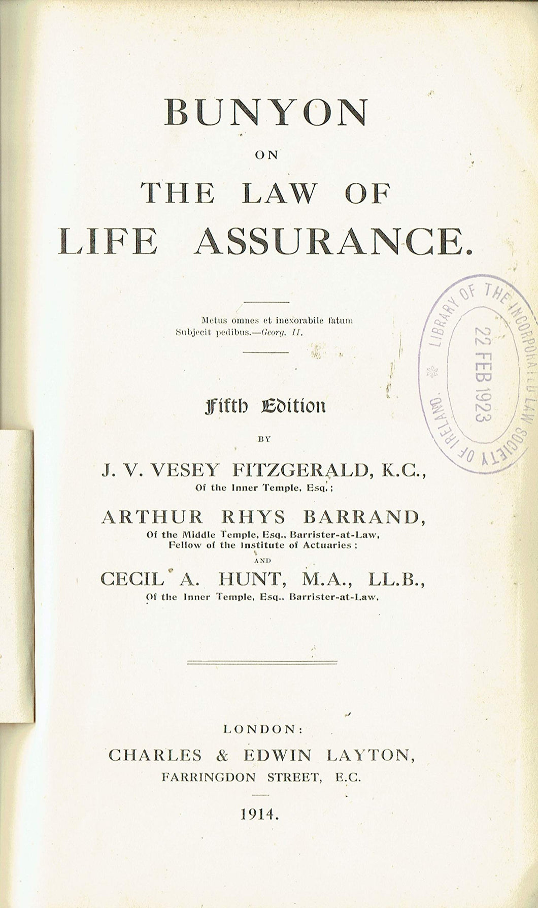 Bunyon on the Law of Life Assurance - Fifth Edition