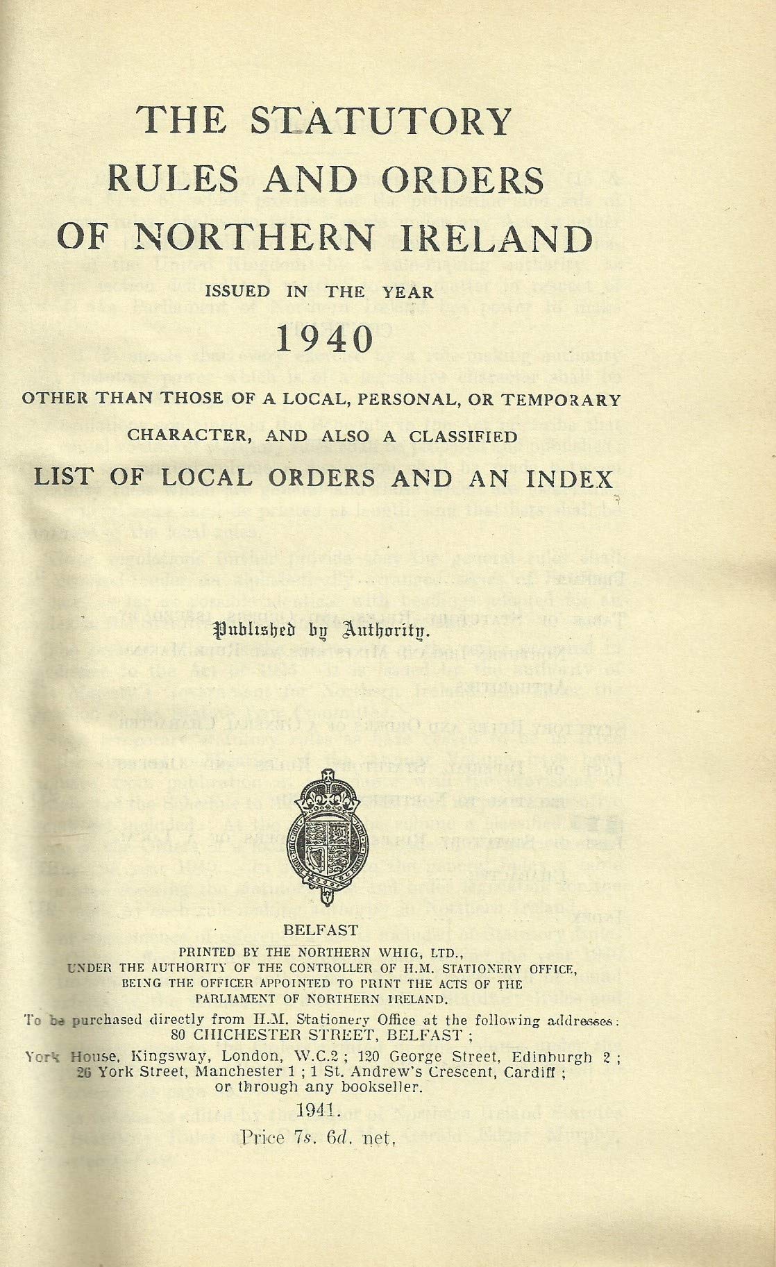 Northern Ireland Statutory Rules and Orders, 1940 - The Statutory Rules and Orders of Northern Ireland