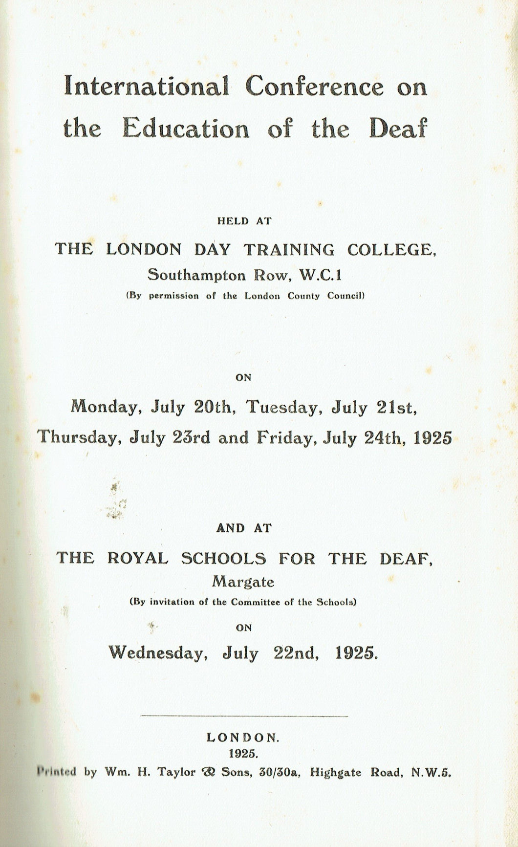 International Conference on the Education of the Deaf, July 1925
