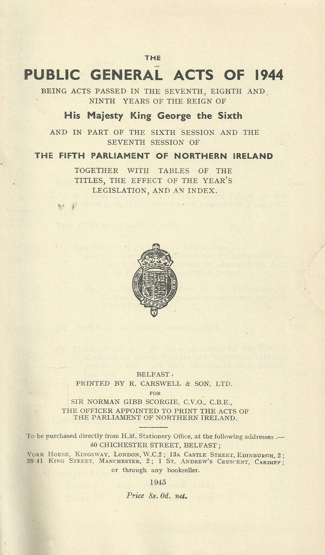 Northern Ireland - The Public General Acts of 1944