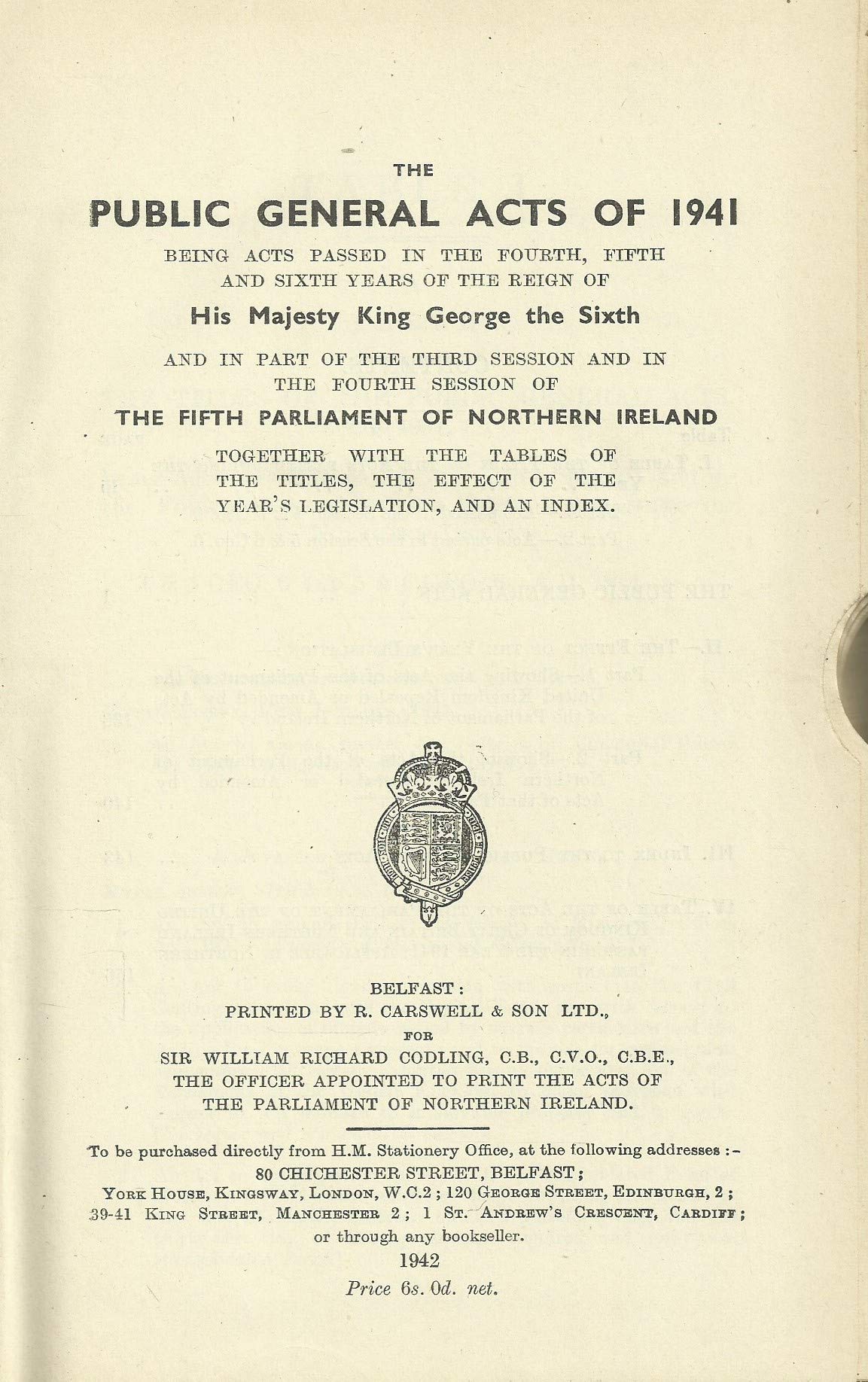 Northern Ireland - Public General Acts of 1941