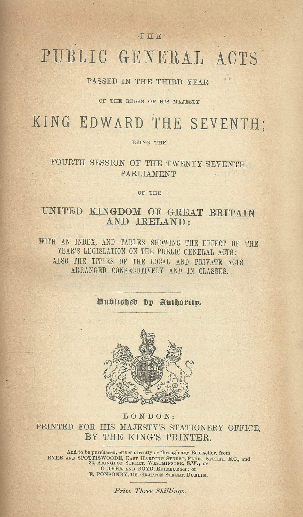The Public General Acts 3rd Edw. VII, 1903