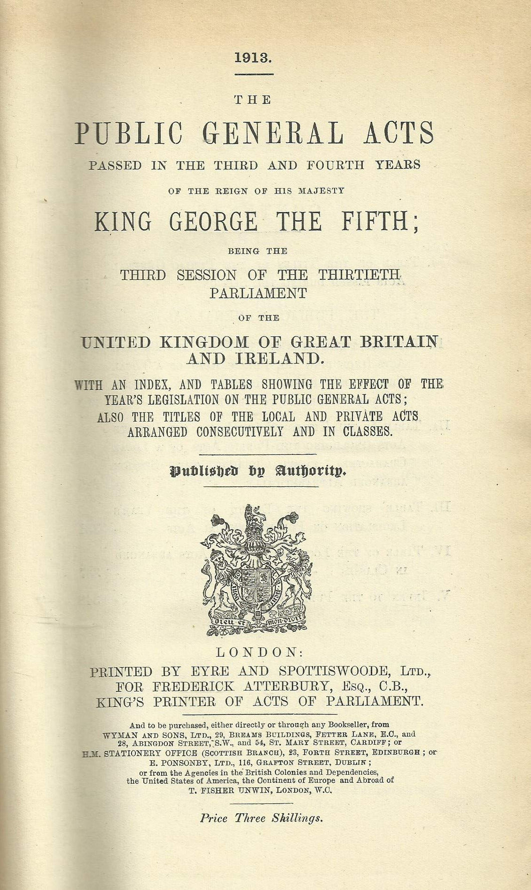 The Public General Acts 3 and 4 Geo V, 1913