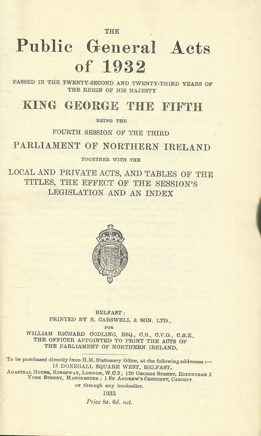 Northern Ireland - The Public General Acts of 1932