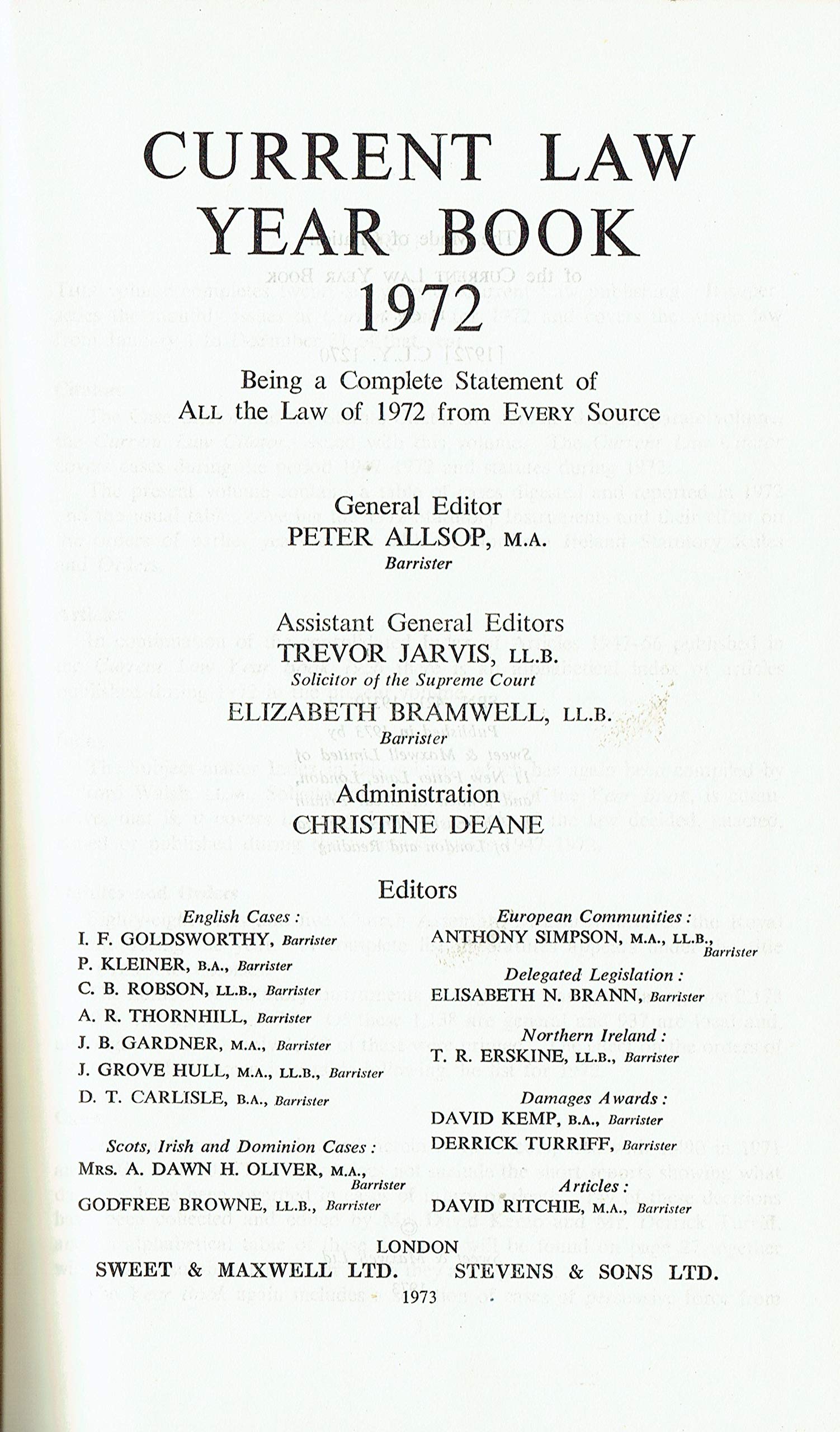 "Current Law" Year Book 1972: w. Citator, 1947-72