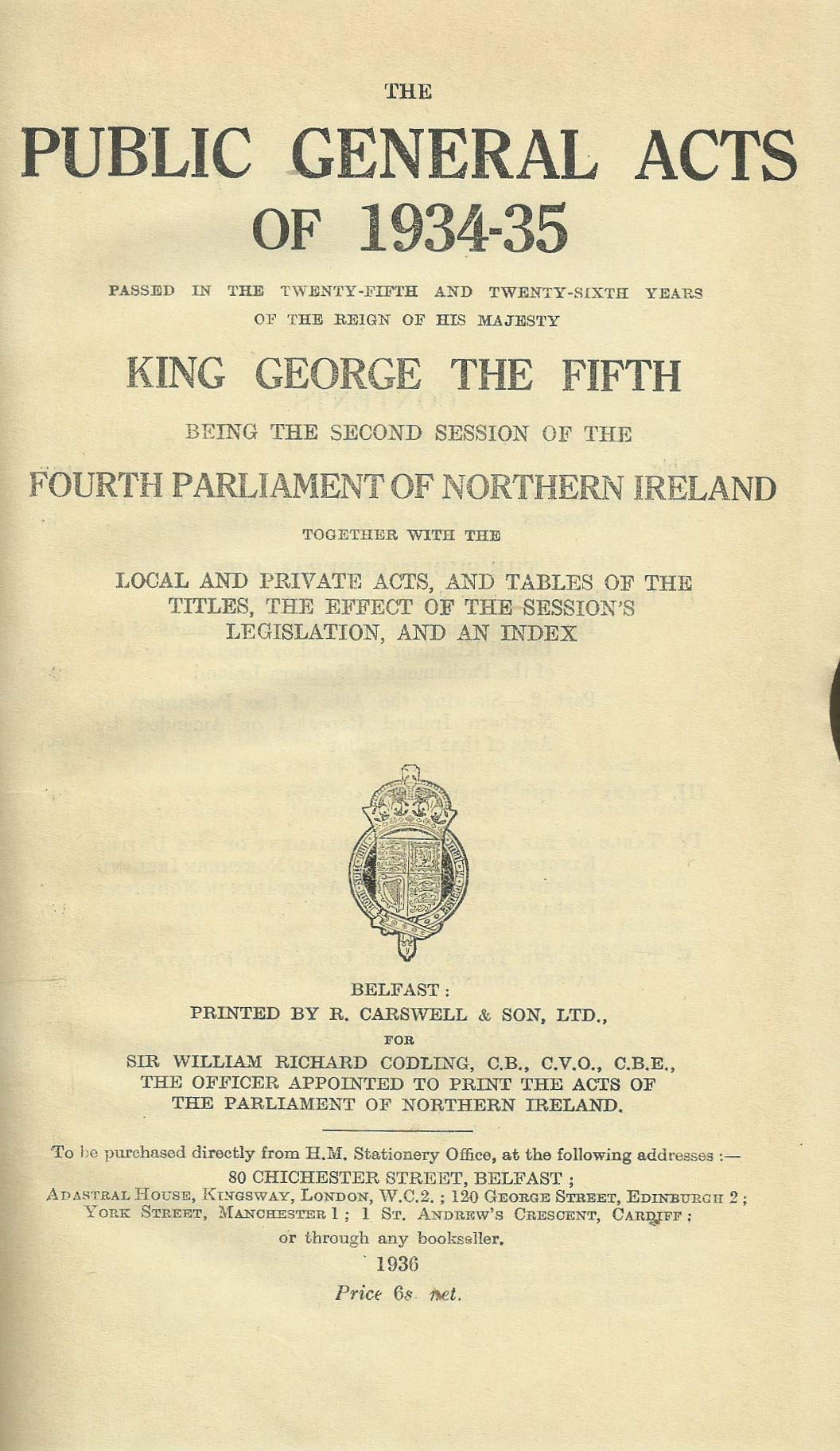 Northern Ireland - Public General Acts of 1934-35