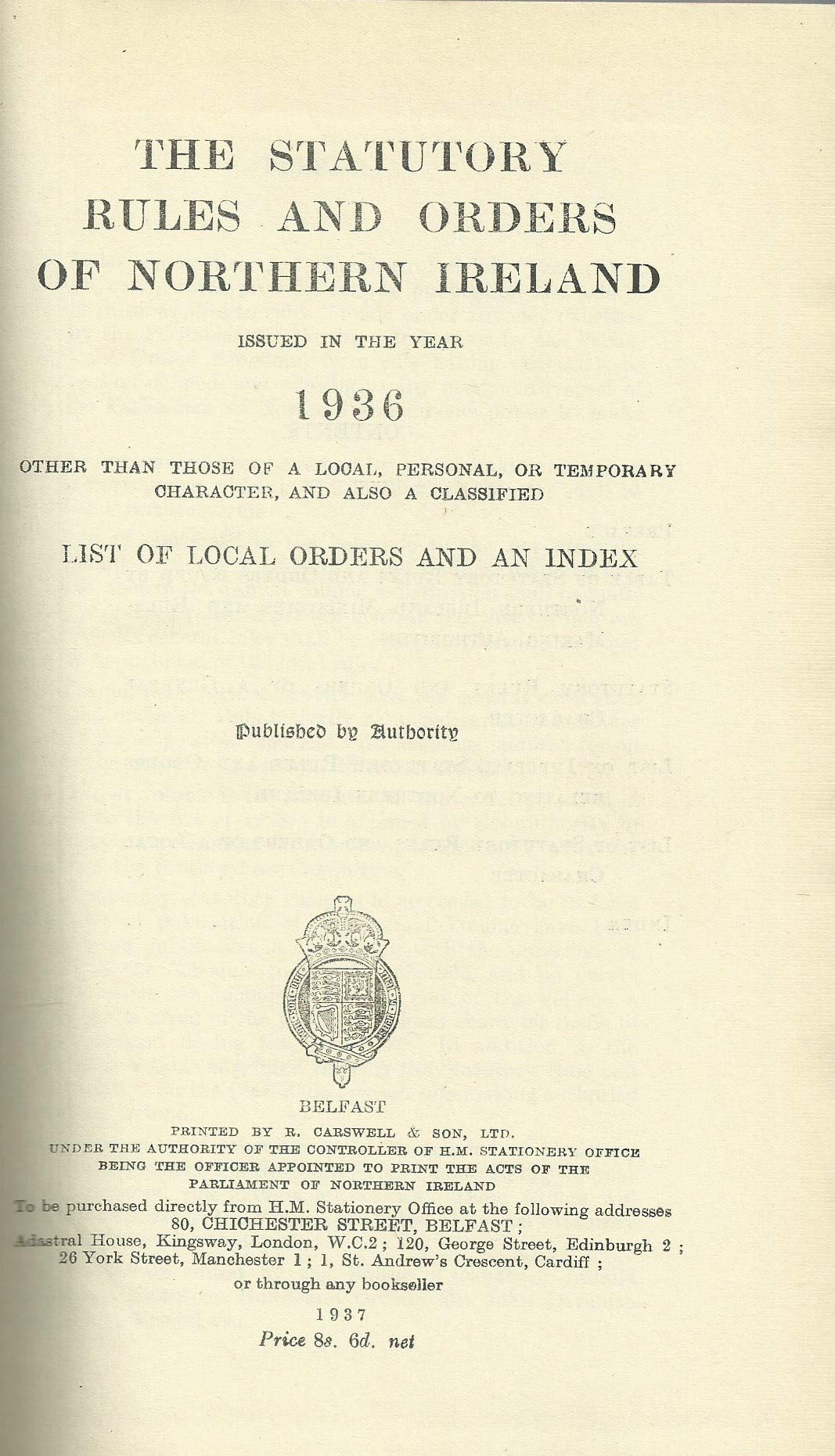 Northern Ireland Statutory Rules and Orders 1936