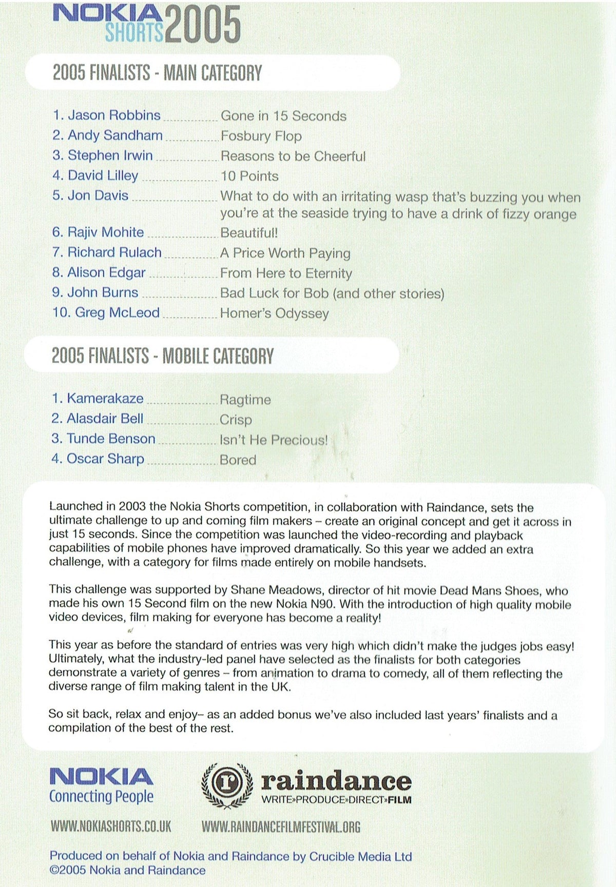 Nokia Shorts 2005: 2005 Finalists plus 2004 Finalists and Never Seen Before 'Best of the Rest' - Includes 'The Stairwell', a Short Film by Shane Meadows
