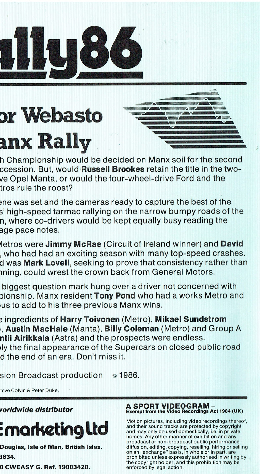 Rally 86: 1986 Tudor Webasto Manx International Rally [VHS]