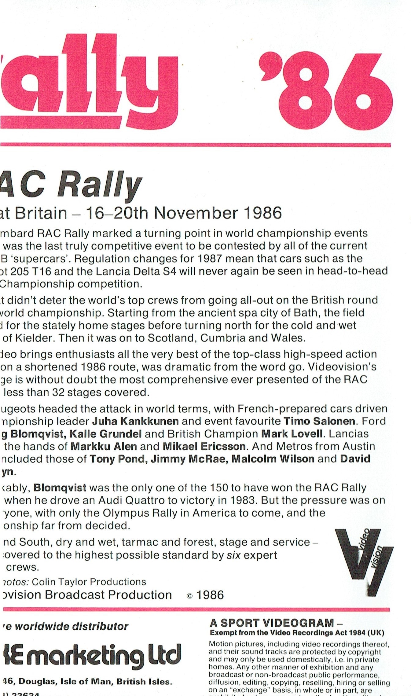 Rally '86: 1986 RAC Rally [VHS]
