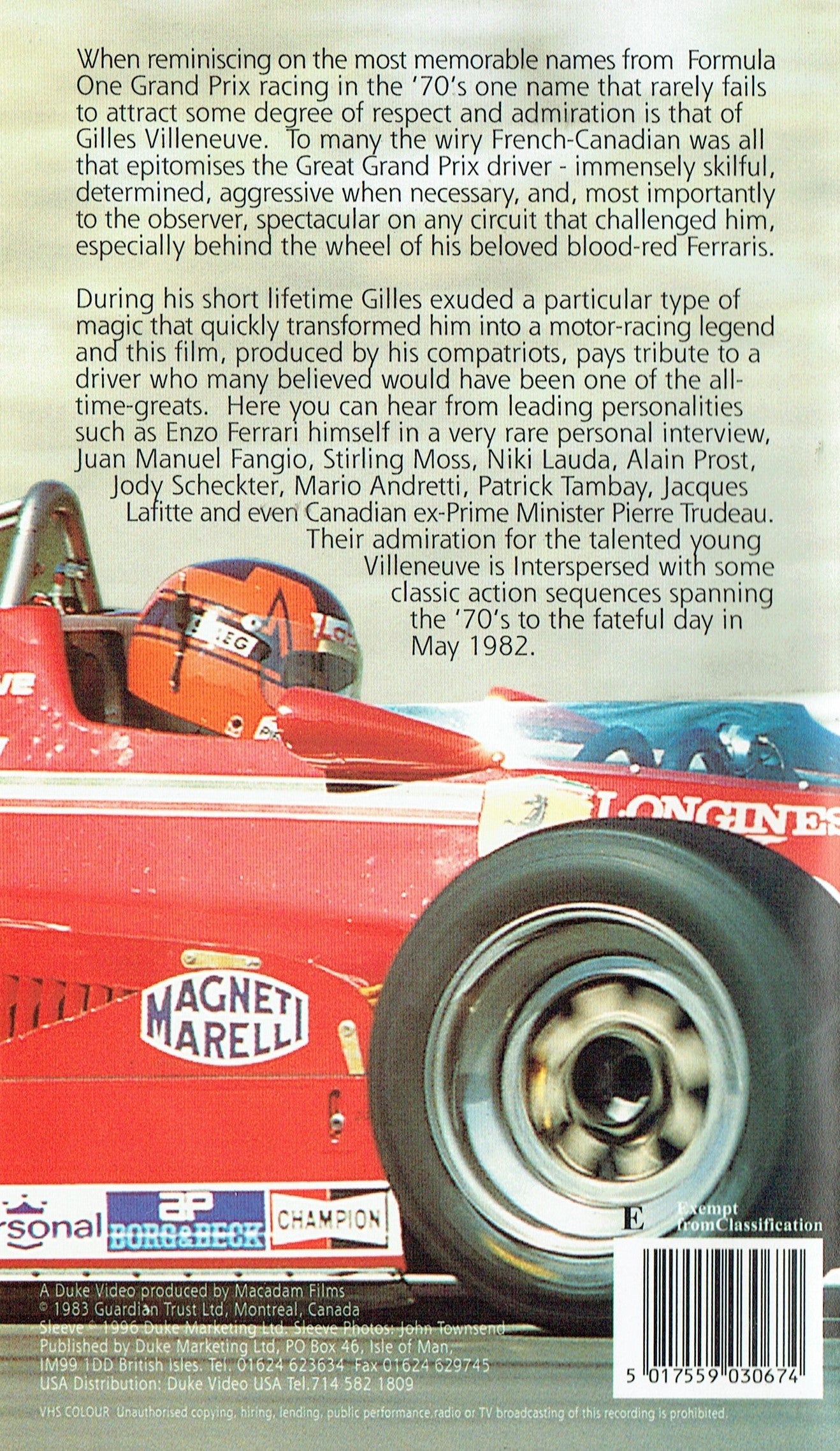 Formula Villeneuve: A Tribute to Gilles Villeneuve [VHS]