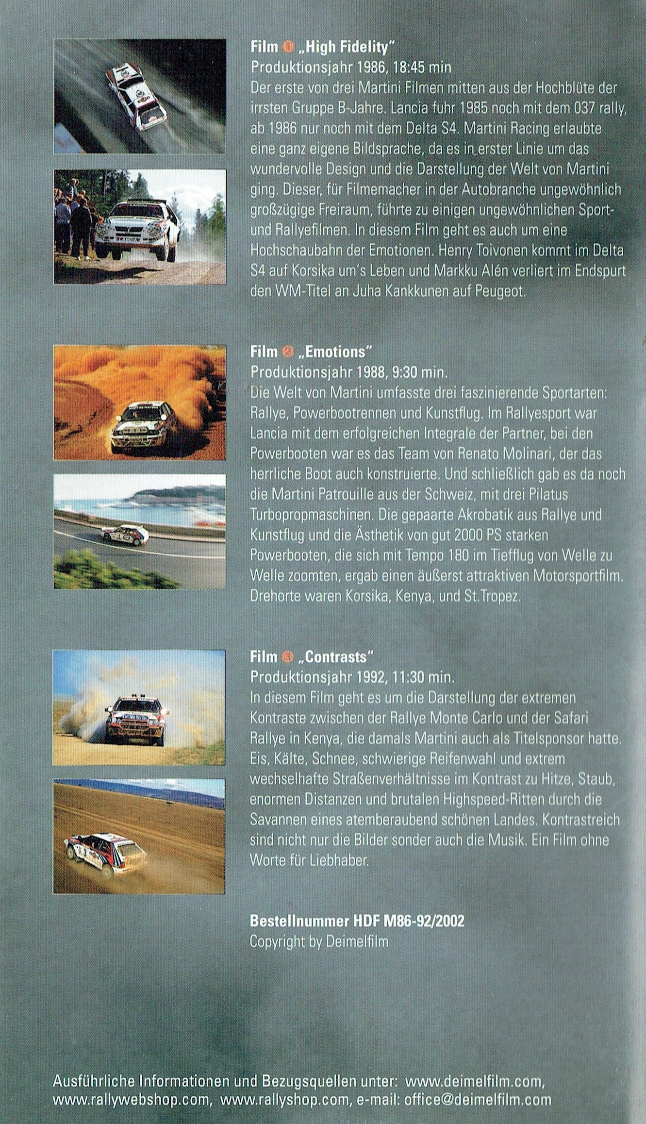 Die Martini Racing Filme - Ein Film von Helmut Deimel - Highspeed Films/Deimelfilm. Rallye-Edition 2 [VHS]