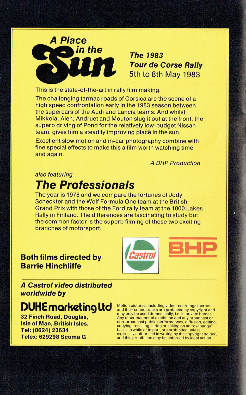 A Place in the Sun: 1983 Tour de Corse - also featuring 'The Professionals' - World Rally Championship/F1 [VHS