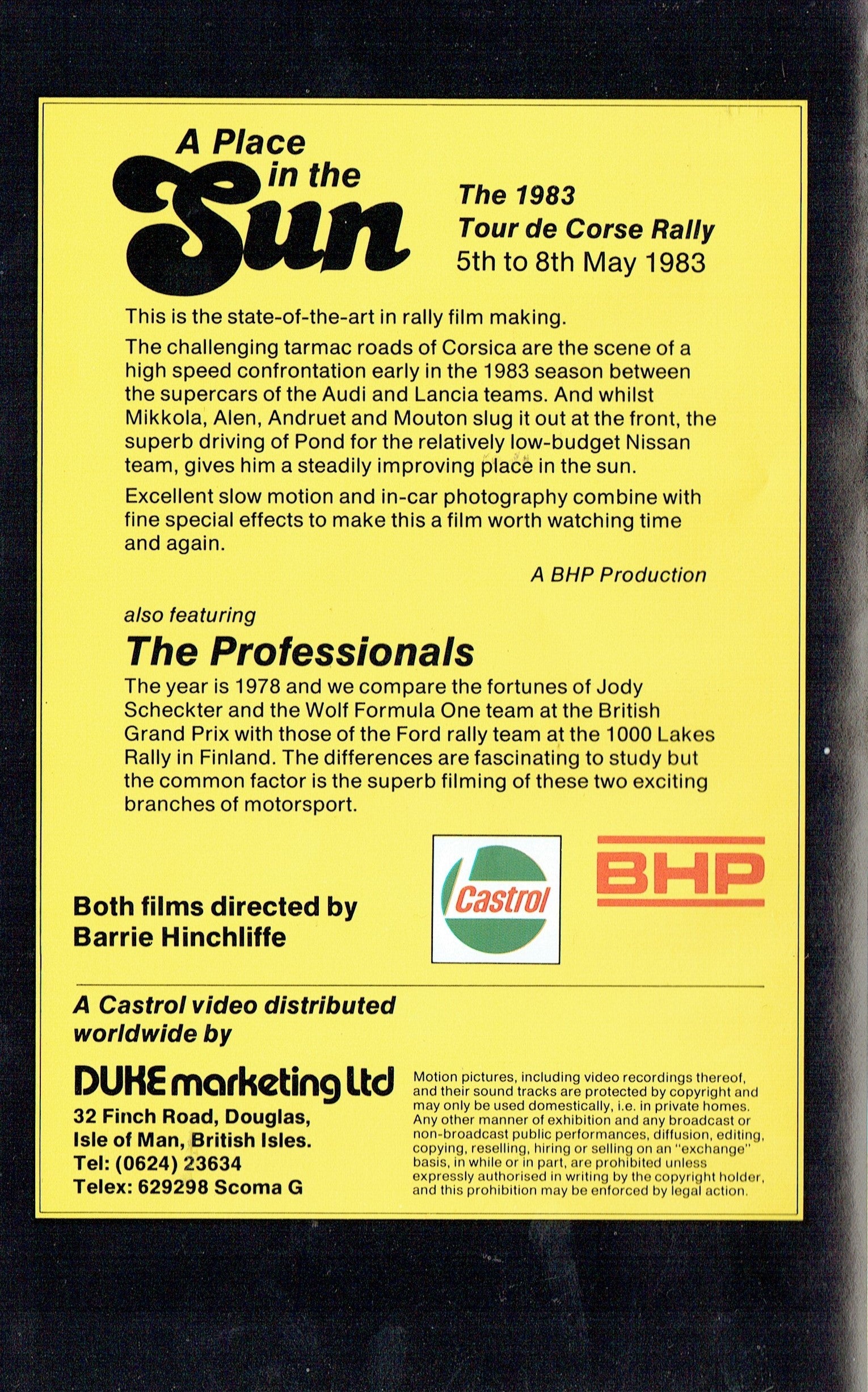 A Place in the Sun: 1983 Tour de Corse - also featuring 'The Professionals' - World Rally Championship/F1 [VHS