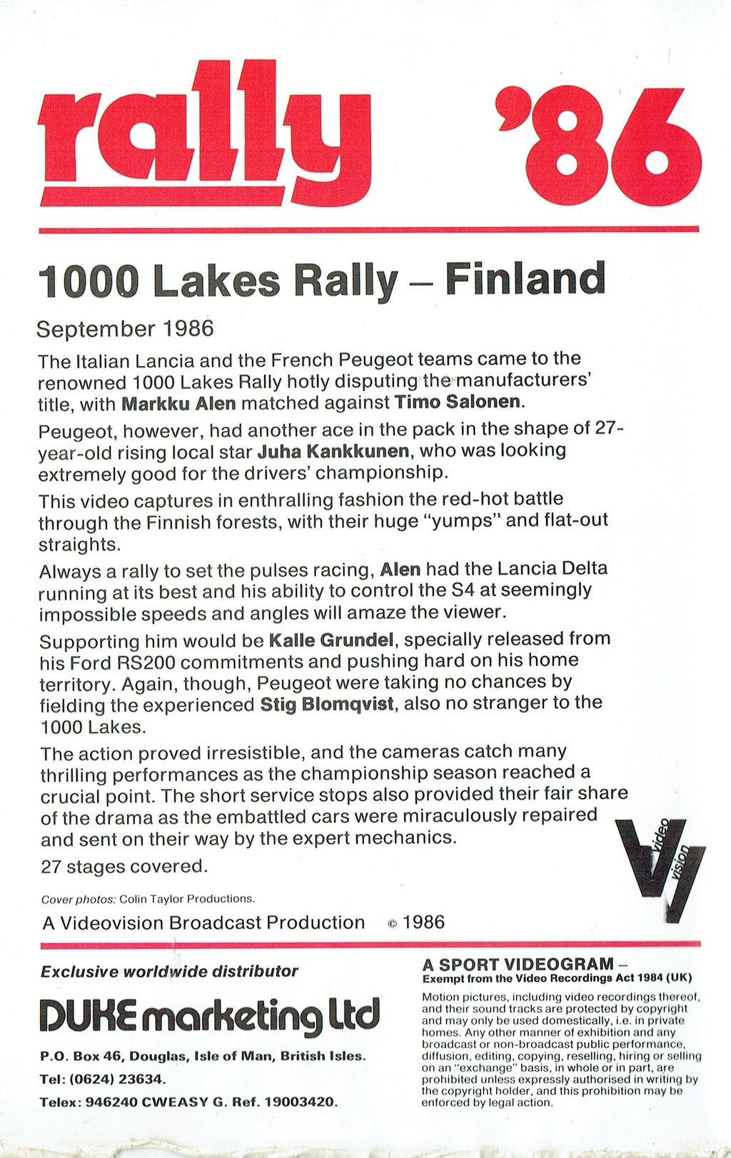 Rally '86: 1000 Lakes Rally 1986 - World Rally Championship [VHS]