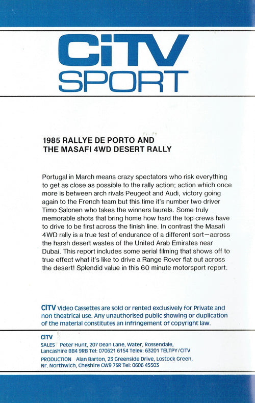 1985 Rallye de Porto - Rally Portugal: CiTV Sport 6 - World Rally Championship [VHS]